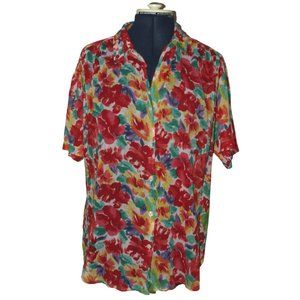 GITANO VINTAGE 90'S OVERSIZED SHEERED FLORAL RED SHIRT SZ 40 XL
